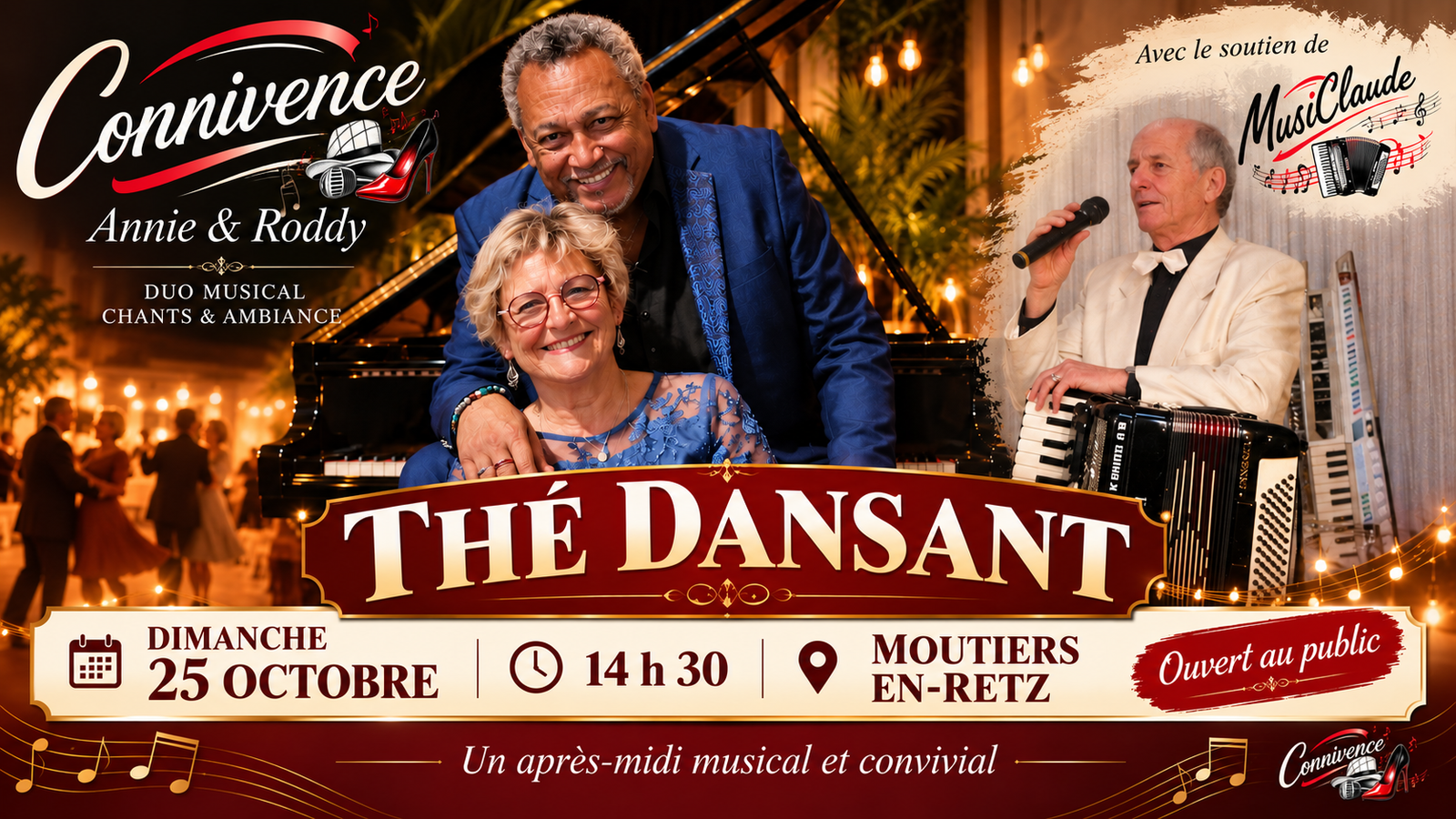 Thé dansant Connivence à Moutiers-en-Retz le dimanche 25 octobre à 14 h 30